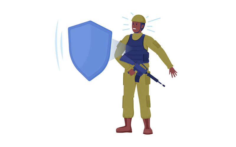 Soldat en armure de corps personnage de vecteur de couleur semi-plat