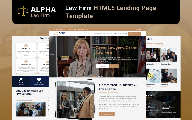 Alpha - HTML5-Zielseitenvorlage für Anwaltskanzleien