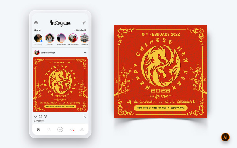 Diseño de publicación en redes sociales de celebración de año nuevo chino-11
