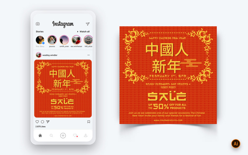 Diseño de publicación en redes sociales de celebración del año nuevo chino-13