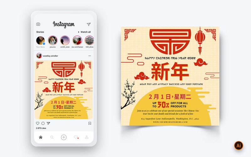 Diseño de publicación en redes sociales de celebración del año nuevo chino-15