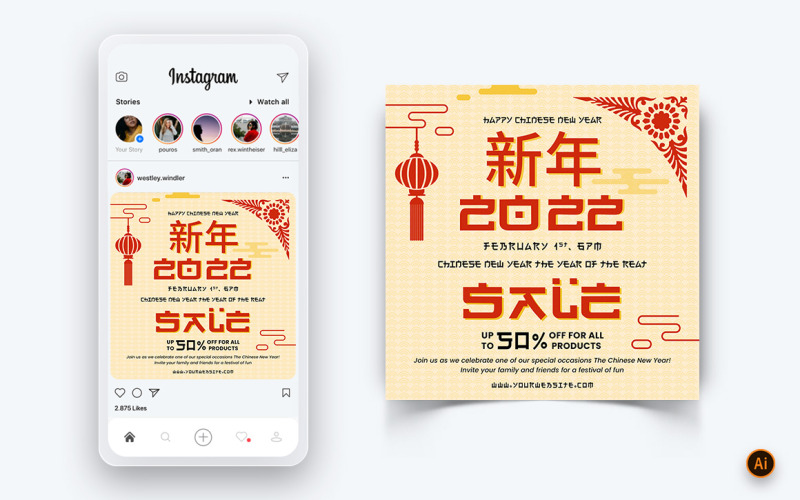 Diseño de publicación en redes sociales de celebración del año nuevo chino-16