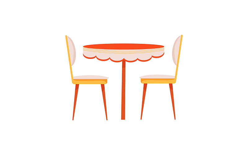 Mesa de jantar com cadeiras estofadas objeto de vetor de cor semi plana