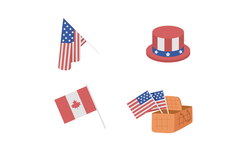 Atributos patrióticos para el día de la Independencia de los Estados Unidos conjunto de elementos vectoriales de color semiplano