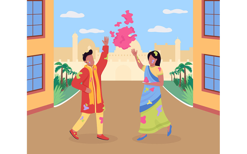 Célébration de l'illustration vectorielle couleur plate du festival Holi