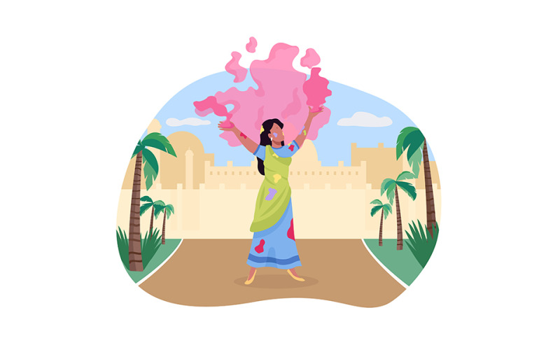 Célébrer l'illustration isolée du vecteur Holi 2D