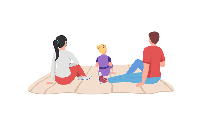 Familia en personajes de vector de color semi plano de picnic