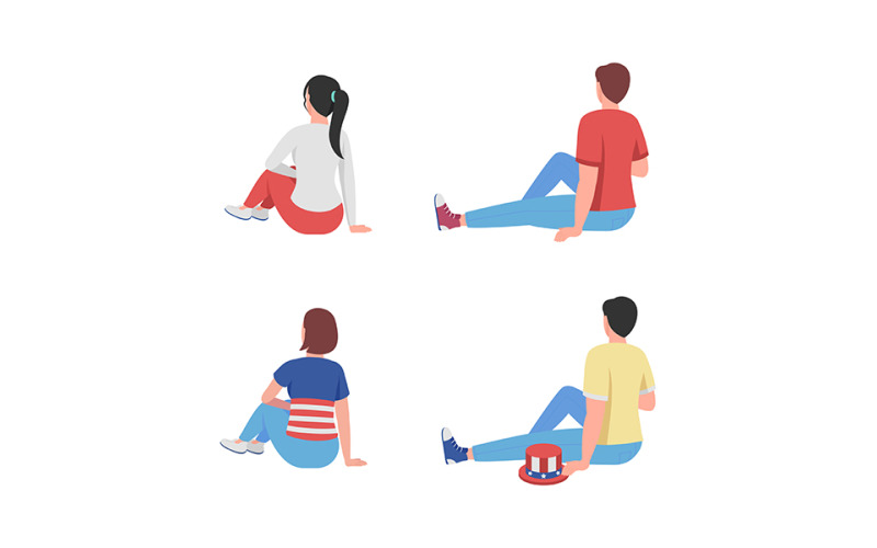 Сидячи люди на пікнік напів однорідного кольору векторний набір символів