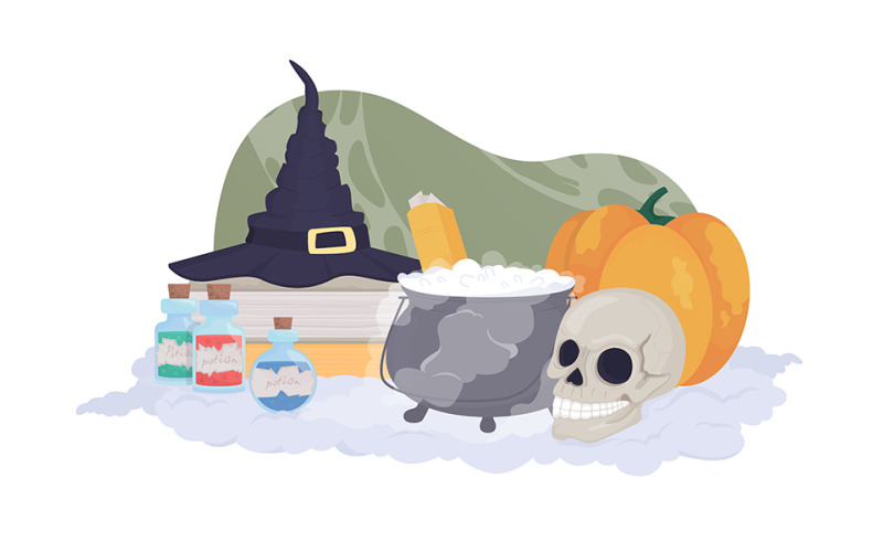 Halloween häxa inredning 2D vektor isolerad illustration