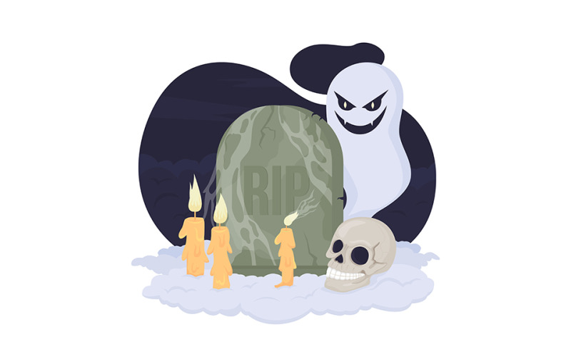 Náhrobní kámen strašidelný dekor pro Halloween 2D vektorové izolované ilustrace