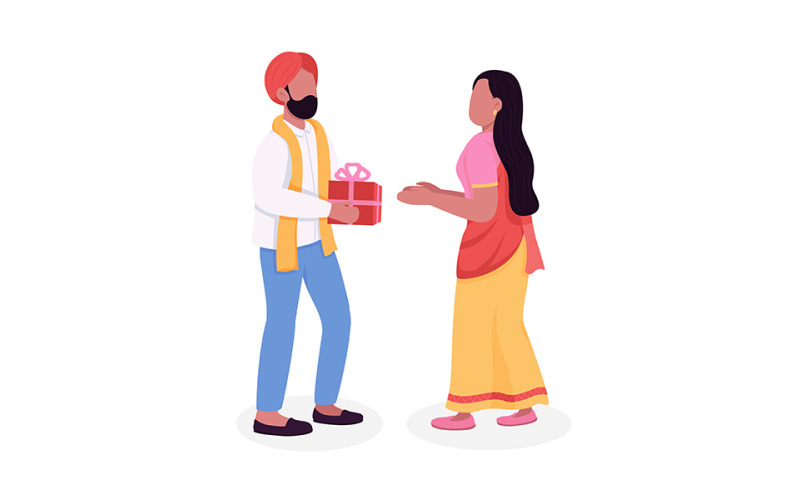 Pareja celebrando Diwali personajes vectoriales de color semiplano