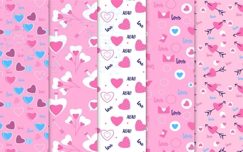 Paquete de patrones de amor con fondo rosa