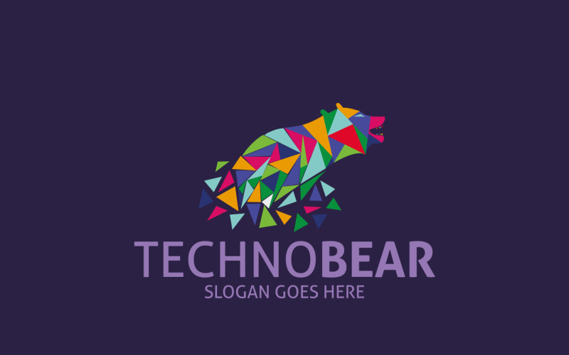 Modèle de logo ours techno moderne