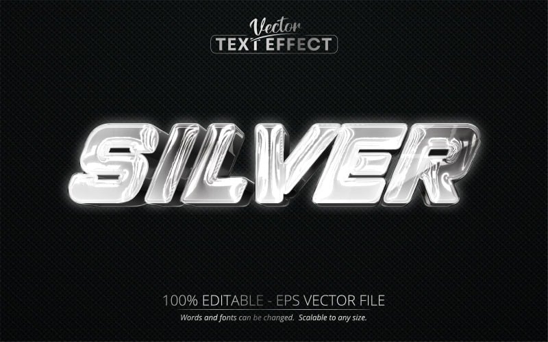 Argent - Effet de texte modifiable, style de texte argent métallique brillant, illustration graphique