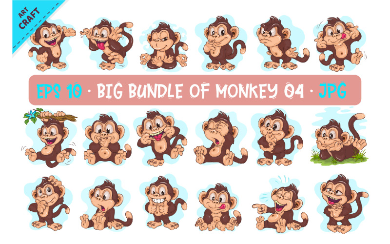 Big Bundle of Cartoon Monkeys 04. Crafting, Sublimação.