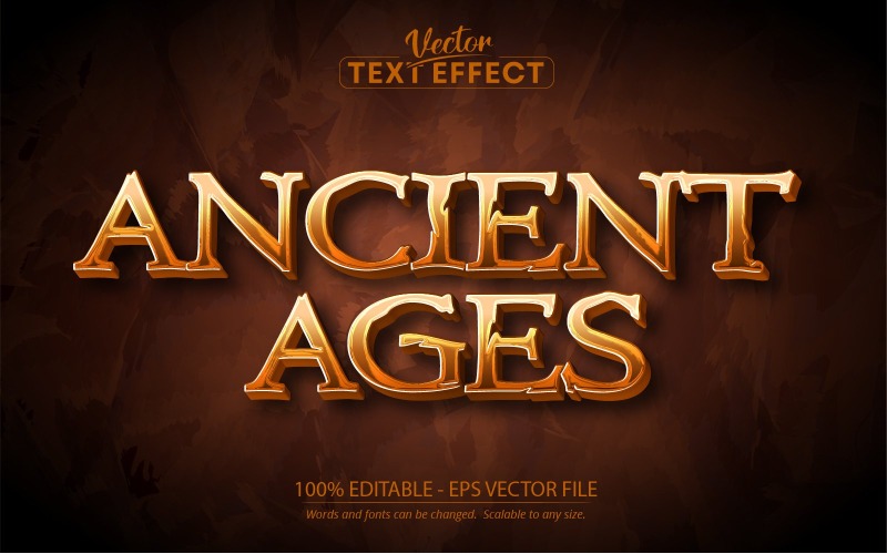 Edades antiguas: efecto de texto editable, estilo de texto medieval, ilustración gráfica