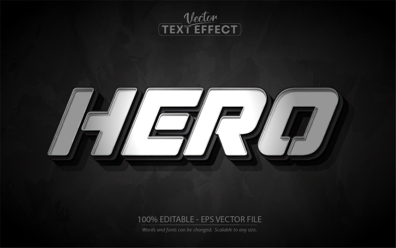 Eroe - Effetto testo modificabile, stile testo argento metallizzato, illustrazione grafica