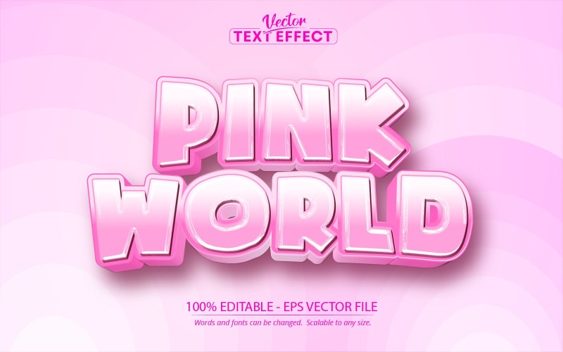 Pink World - Effet de texte modifiable, style de texte de dessin animé, illustration graphique