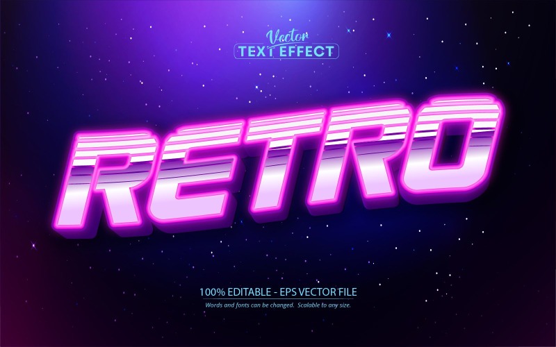 Retro - Efeito de texto editável, estilo de texto vintage e neon dos anos 80, ilustração gráfica