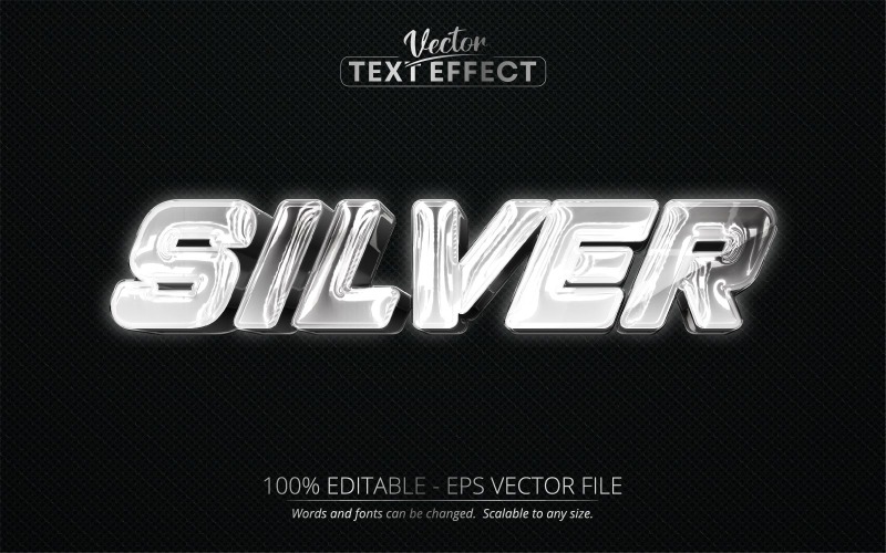 Silver - redigerbar texteffekt, metallisk blank silvertextstil, grafikillustration