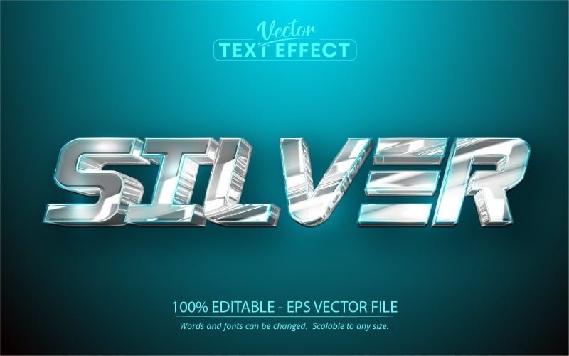 Stříbrná - upravitelný textový efekt, kovový stříbrný styl textu, grafická ilustrace