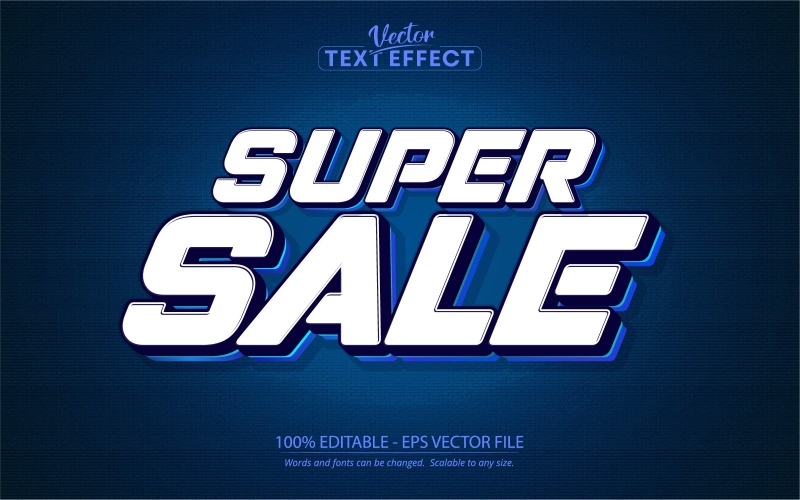 Super Sale - Bearbeitbarer Texteffekt, blauer Comic- und Cartoon-Textstil, Grafikillustration