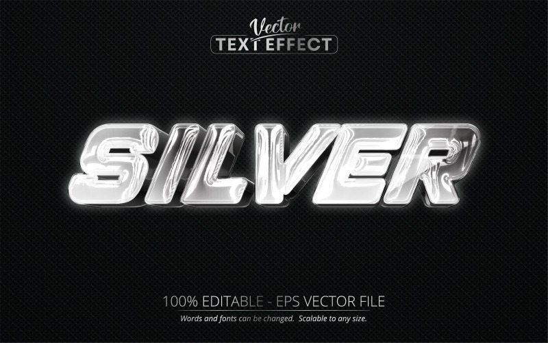 银色 - 可编辑文本效果、金属闪亮银色文本样式、图形插图