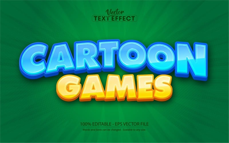 Juegos de dibujos animados: efecto de texto editable, cómic naranja y estilo de texto de dibujos animados, ilustración gráfica