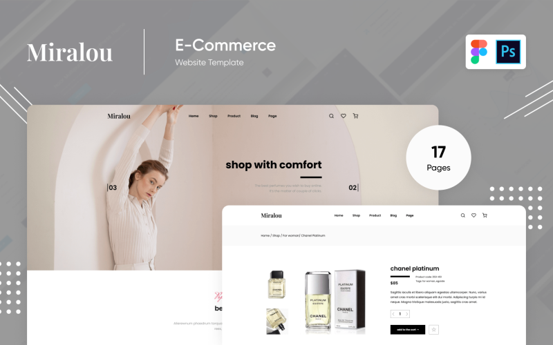 Miralou Ten - Kosmetisk butik e-handelstema Figma och Photoshop Design