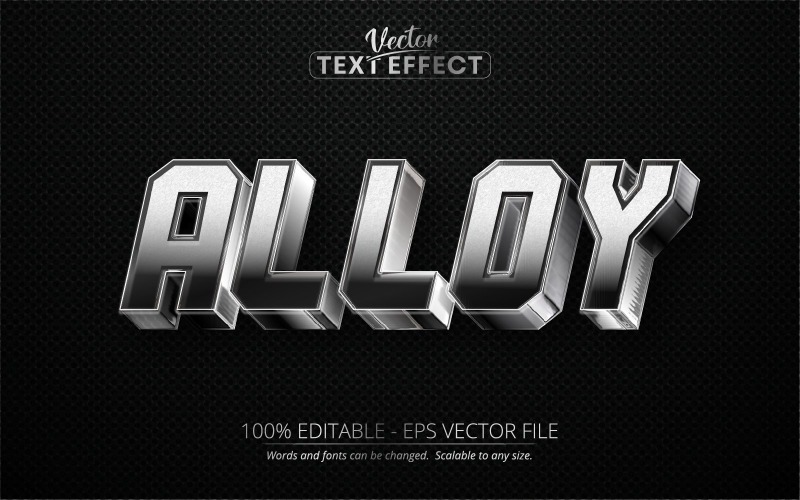 Silver - redigerbar texteffekt, metallisk silver glänsande textstil, grafikillustration