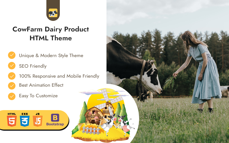 Tema HTML de produtos lácteos da fazenda de vacas