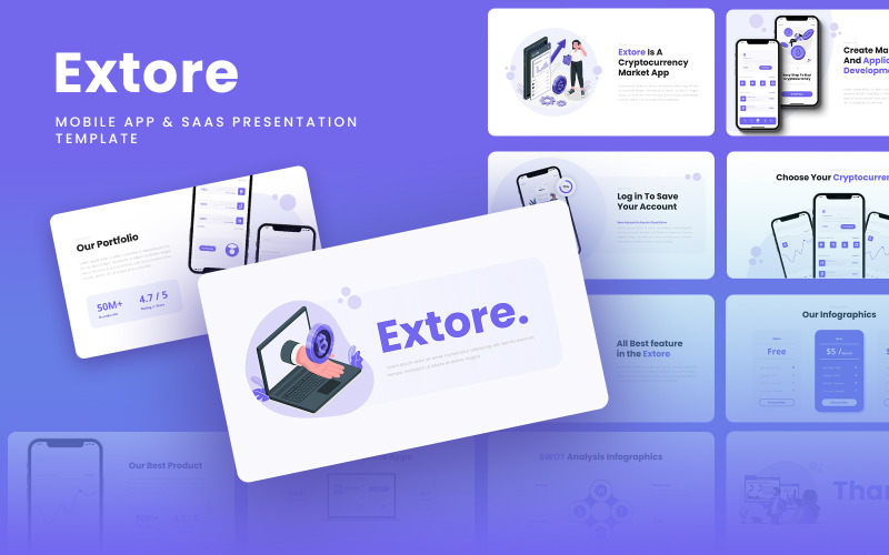 Extore – mobilalkalmazás és SAAS Google Slides sablon