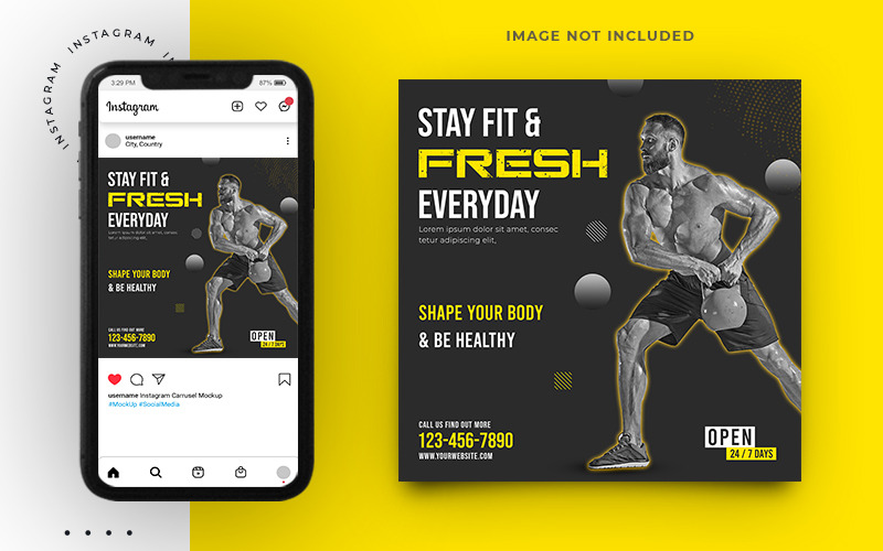 Fitness Ve Spor Salonu Sosyal Medya Instagram Post Banner Şablon Tasarımı
