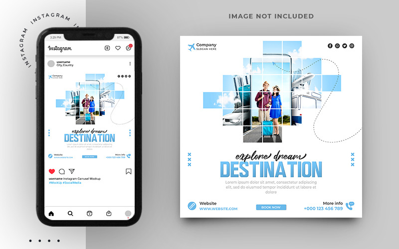 Turizmus és utazás Közösségi média Instagram-bejegyzés-szalaghirdetés-sablon