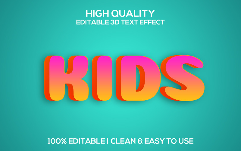 Enfants | Style de texte 3D pour enfants | Effet de texte Psd modifiable pour enfants | Style De Police Psd Enfants Modernes