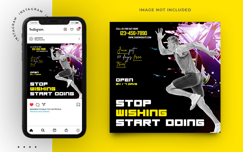 Fitness a tělocvična leták Sociální média Post Web Banner šablony Design