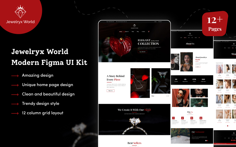 Jewelryx World - Sito eCommerce di gioielli Kit moderno dell'interfaccia utente di Figma