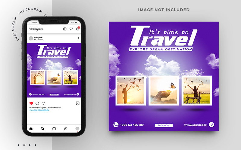 Modello di banner per post su Instagram di viaggi e turismo o post sui social media