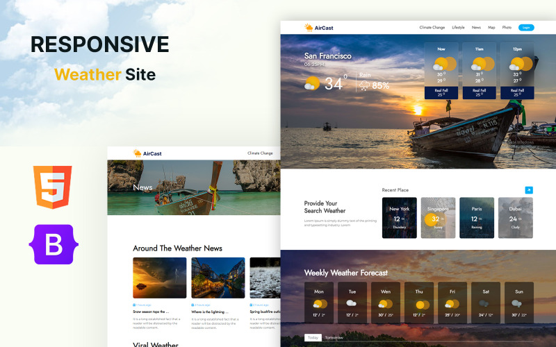 Aircast - väderprognos och nyheter HTML5 webbplatsmall