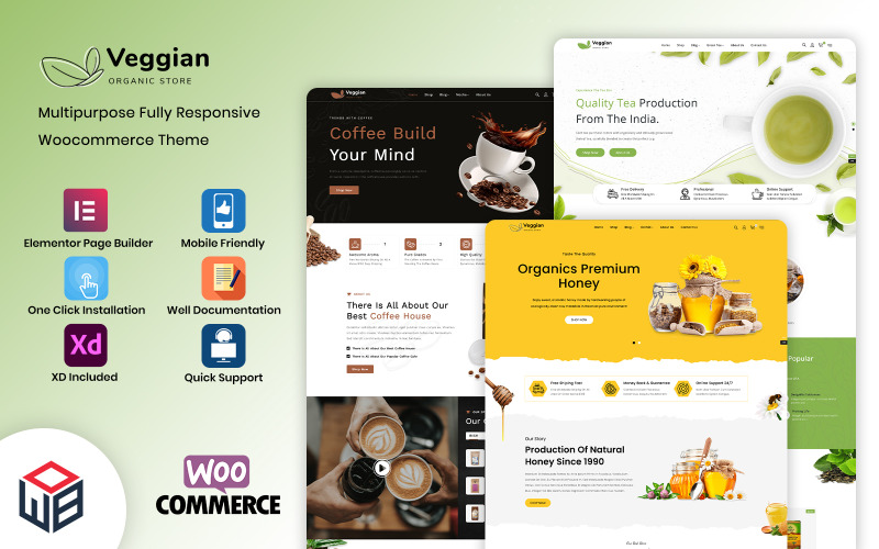 Veggian - Örtte, kaffe och honung Multipurpose WooCommerce mall