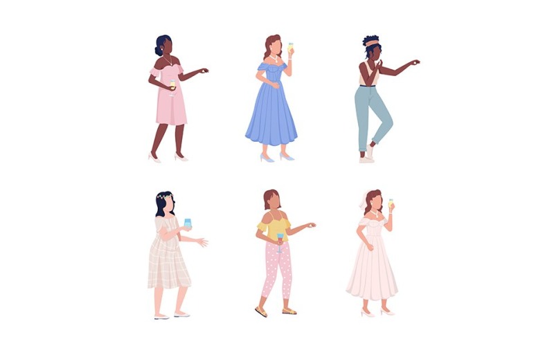 Damer har roligt semi platt färg vektor tecken