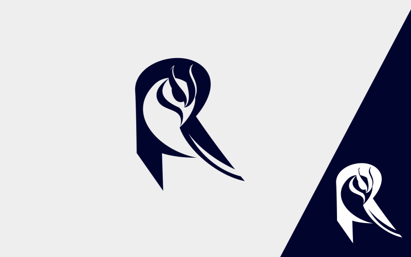 plantilla de logotipo plano azul búho letra r