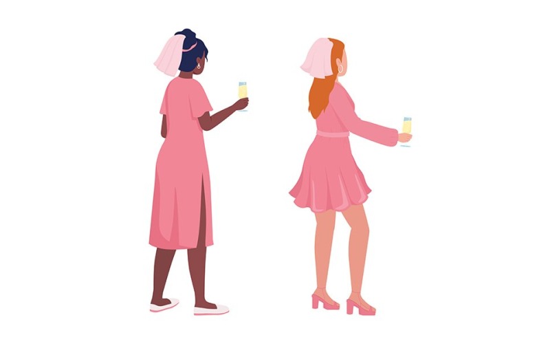 Senhoras em conjunto de caracteres de vetor de cor semi plana rosa