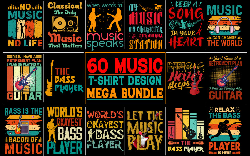 Design di t-shirt musicali Bundle-design di t-shirt musicali alla moda
