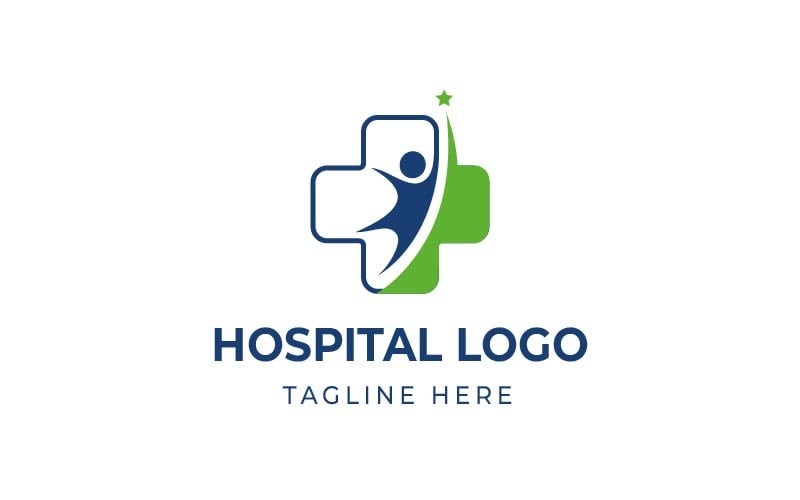 Шаблон логотипу лікарні в зеленому та синьому кольорах