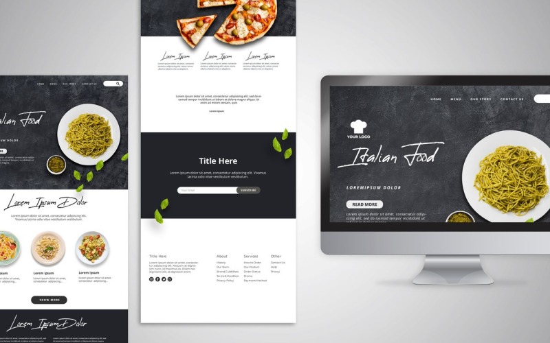 Web Template with Landing Page for Traditional Italian Food Restaurant PSD Template