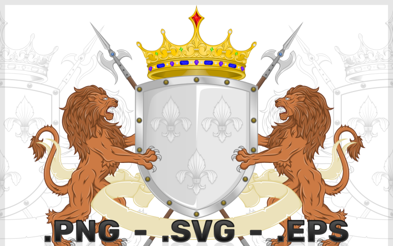 Diseño de vectores de escudo heráldico con dos leones rampantes