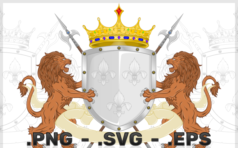 Heraldisk sköldvektordesign med två skenande lejon
