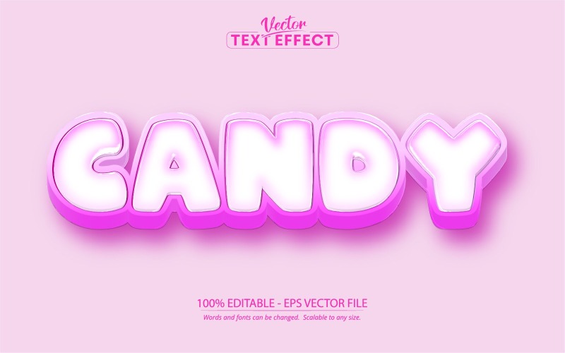 Caramelo: efecto de texto editable, estilo de texto cómico y caricatura rosa, ilustración gráfica