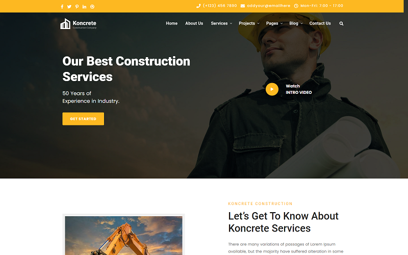 Modelo HTML de Serviços de Construção Koncrete
